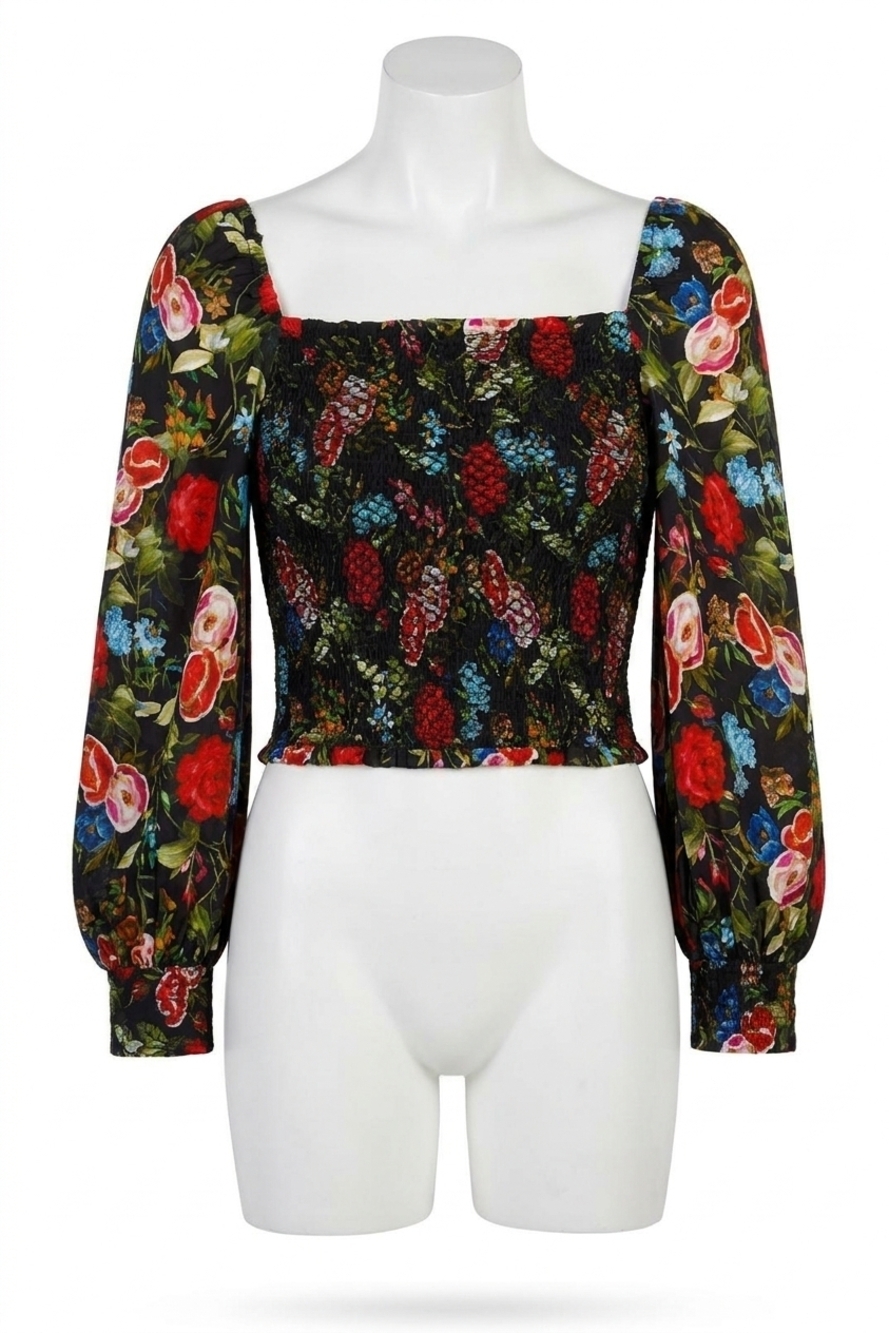 NEW ALICE + OLIVIA cooper smocked bodice blouse in wild & free